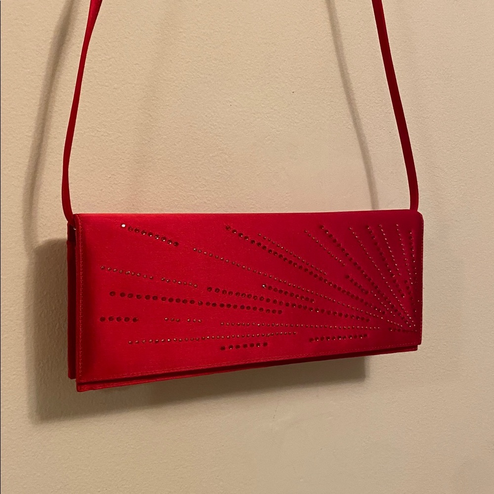 St. John Bag Satin Red Crystal Bag Purse Vintage Removable Strap Made In Italy